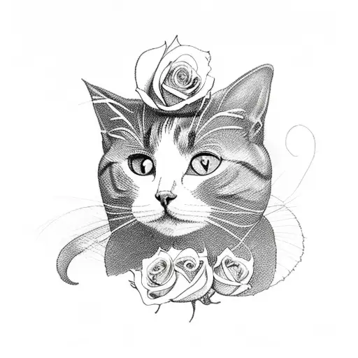 British Short Hair Cat With Roses Surrond