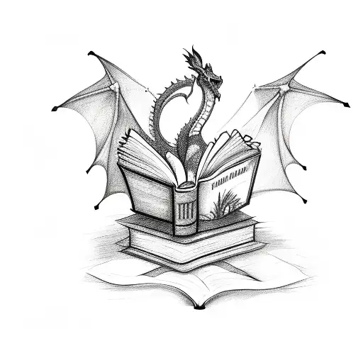 A Sketch-style Design Of A Dragon Reading A Book
