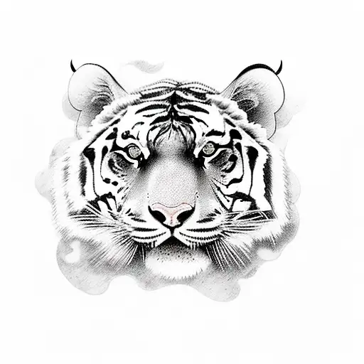 A Tattoo Of A Tiger Surrounded By Cherry Blossom Petals