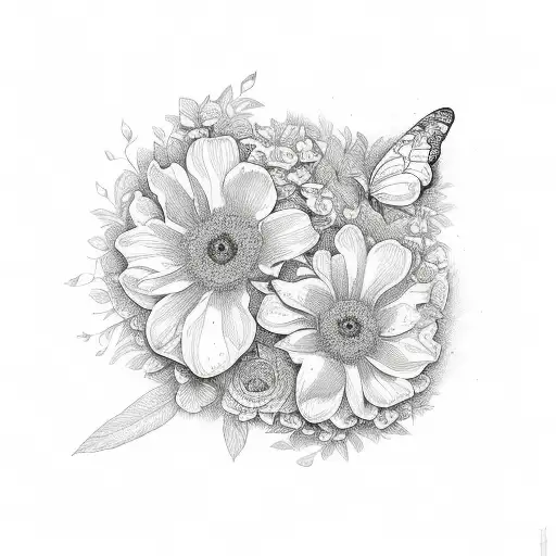 Floral With Butterflies Fine Line