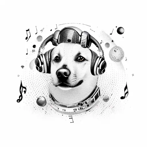 A Dog Floating Among A Galaxy Of Music Notes