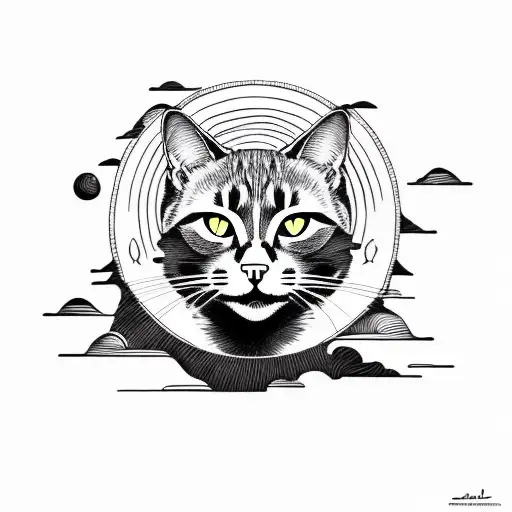 Black Cat Surrounded By Hills And Big Sea