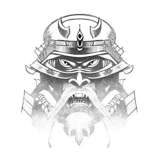 Scary Mask Samurai With Katana