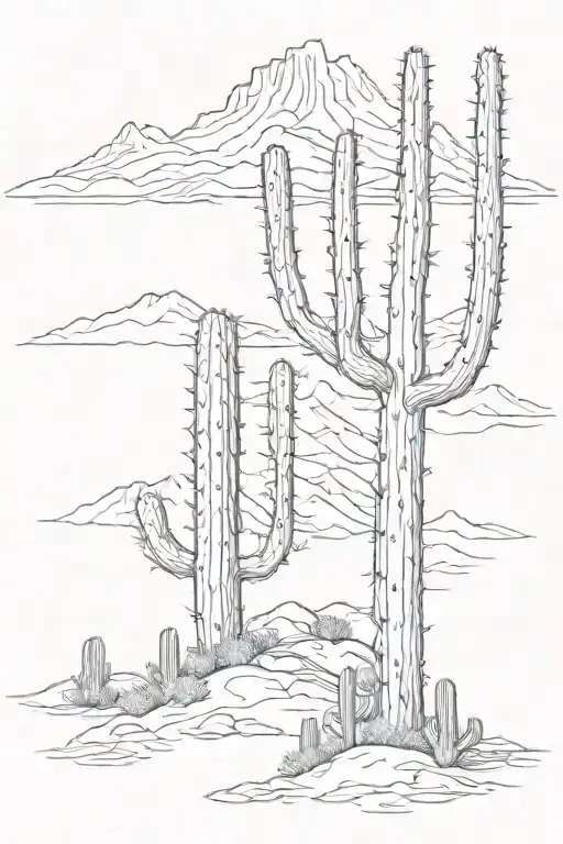 Saguaro Cactus Skeleton With Mountains In Background Fine Line