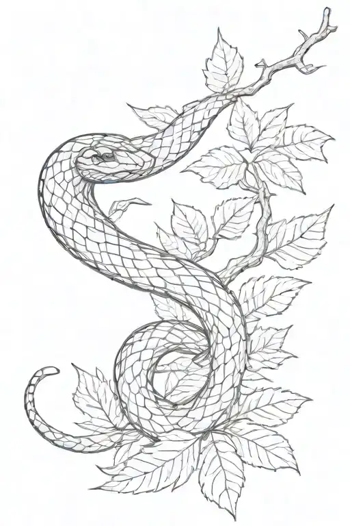 Snake In Leaves On Sleeve In Style