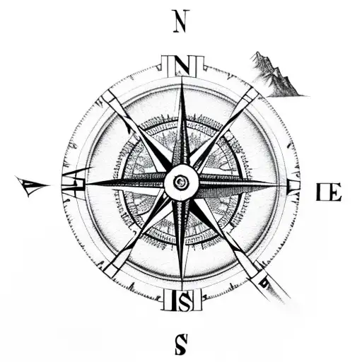 Compass With A Mountain And A River