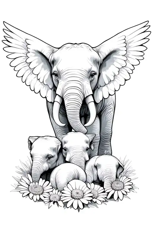 Elephants Daisy With 3 Babies One With Wings