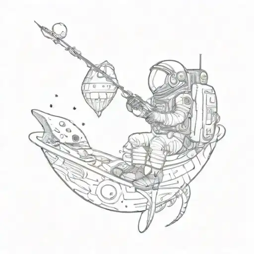 An Astronaut Fishing While Sitting On Top Of An Alien Spacecraft