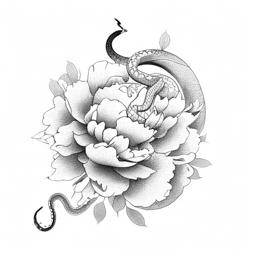 Pomegranate With Peony Flowers And Snake