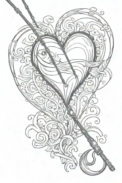Fishing Rod Casting A Line Into A Heart
