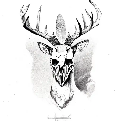 Deer Skull With Turkey Feathers