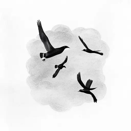 A Group Of Birds In Sky