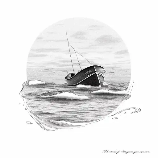 Fishing Boat With A Dog On The Front In The Ocean