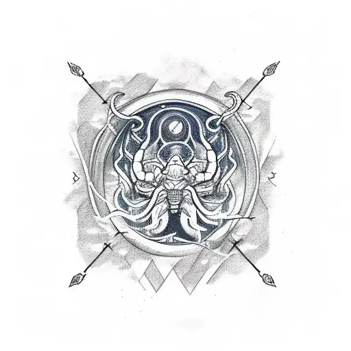 A Sketch-style Tattoo Of A Scorpio Constellation Surrounded By Waves