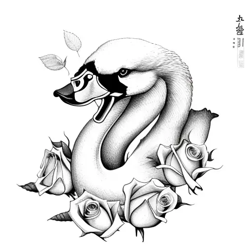 One Swan Profile Inside Rose Bouquet