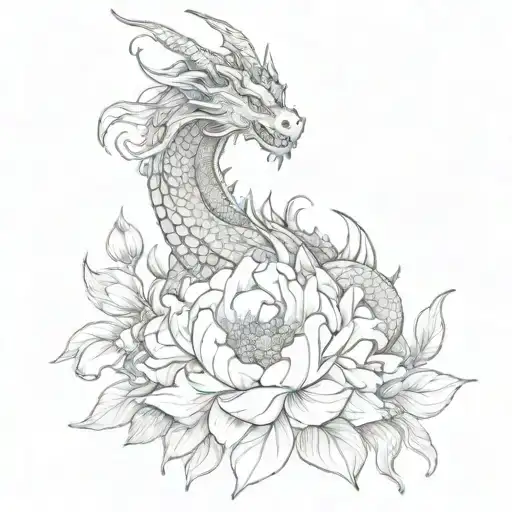 Dragon With Peonies Flower
