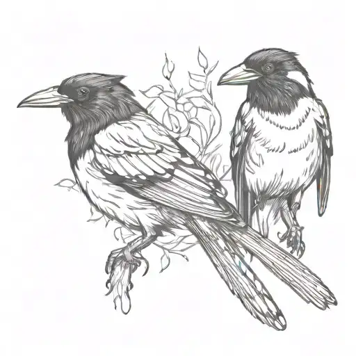 2 Magpies Rough Sketch Black