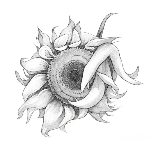 Black And White Ghost Holding A Black And White Sunflower