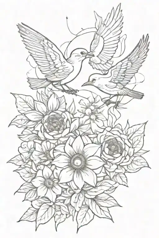 Birds Sun And Flower