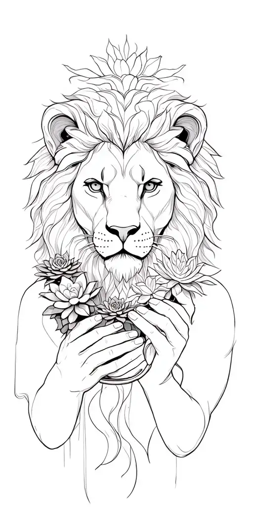 Lion And God Holding Succulents