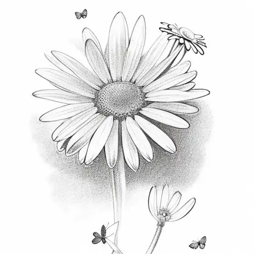 A Garden Scene With Daisies And A Blue Butterfly To Honor My Grandma