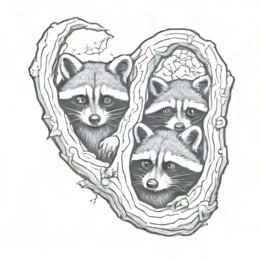 Racoons Looking Out Of A Hole Tree Inside