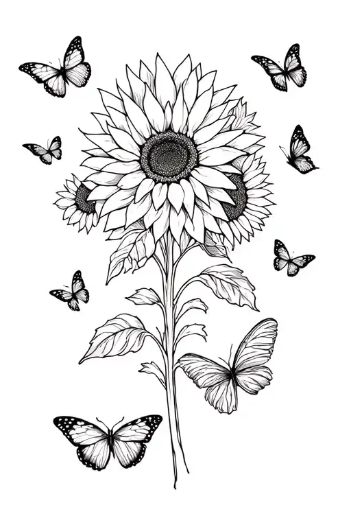 Sunflowers And Butterflies Surrounding