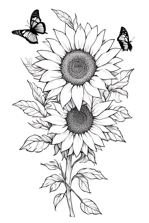 Sunflowers And Butterflies Intertwined