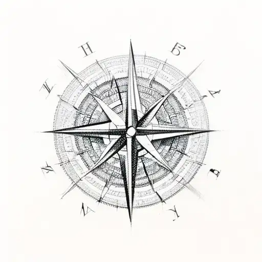 An Intricate Sketch Of A Compass With The Numbers 371 And 931 Incorporated Into The Design