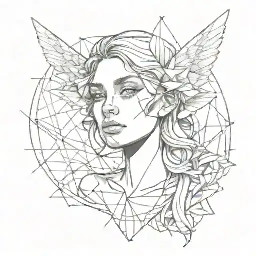 Angel Face With Geometric Sketch