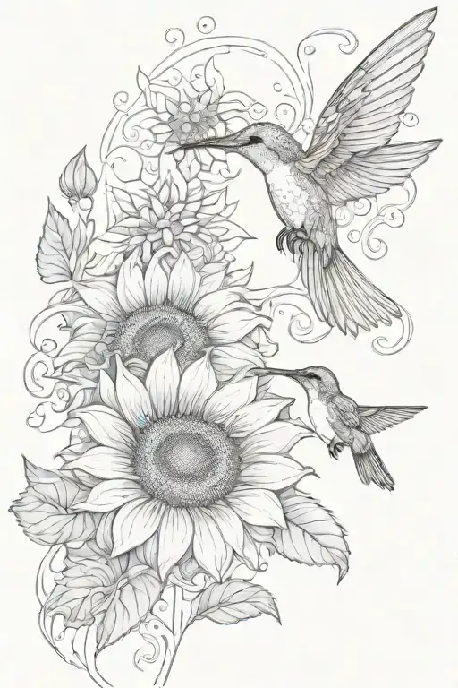 Sunflower And Hummingbird Hovering