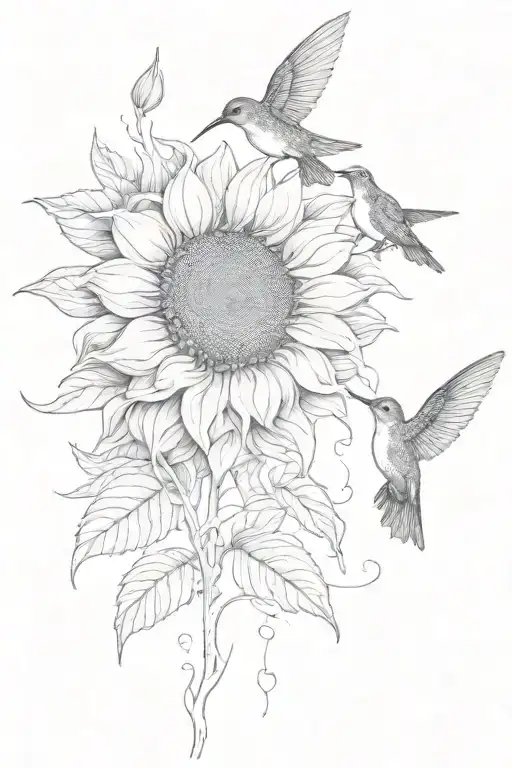 Sunflower And Hummingbird Hovering