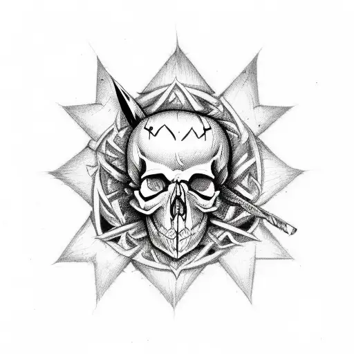 Skull With A Blade In It's Head Make More Goth And Add Some Satanic Symbols Around