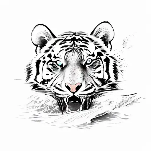 A Tiger Surfing On A Wave At The Beach