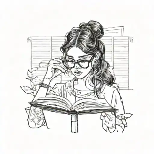 Girl With Long Black Hair And 00 Gaged Earrings And Glasses Reading Book That Covers Face