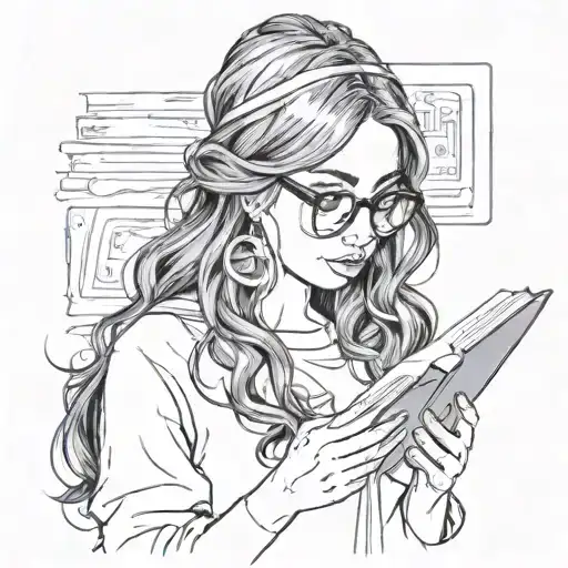 Girl With Long Black Hair And 00 Gaged Earrings And Glasses Reading Book That Covers Face
