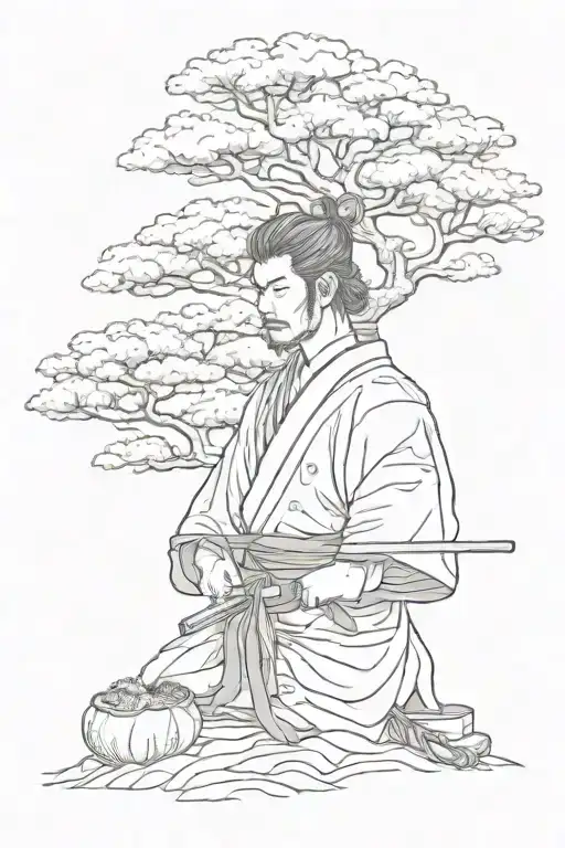 Samurai Kimono And Bonsai Tree As A Head