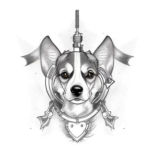 A Tattoo Design Of A Dog With A Tattoo Machine As Its Tail
