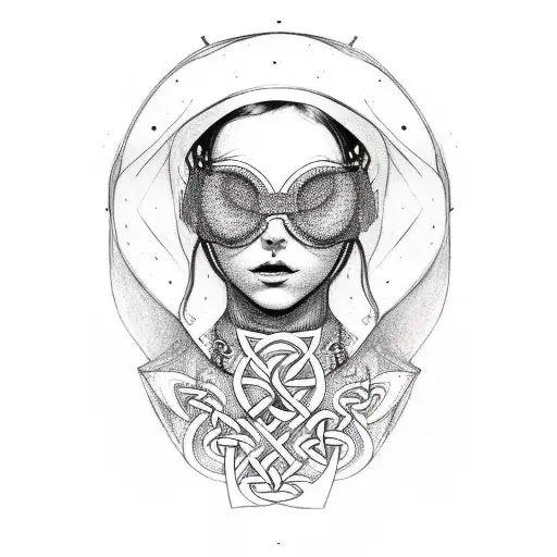 Woman Wearing Balaclava With Celtic Style