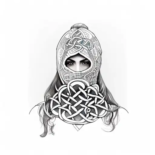 Woman Wearing Balaclava With Celtic Style