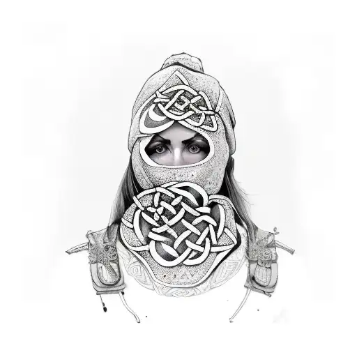 Woman Wearing Balaclava With Celtic Style
