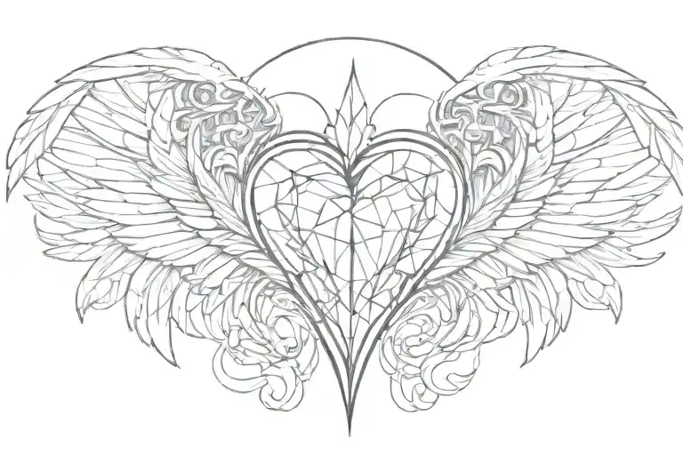 Boney Angel Wings With A Diamond Shaped Heart In The Middle
