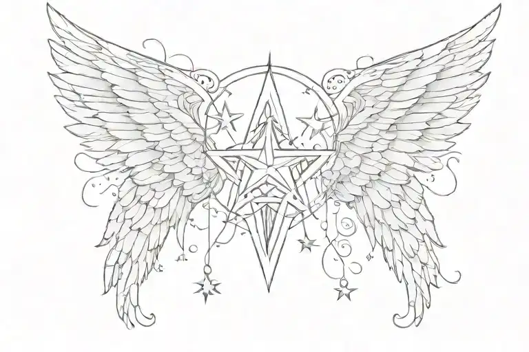 Boney Angel Wings With A Diamond Shaped Star In The Middle