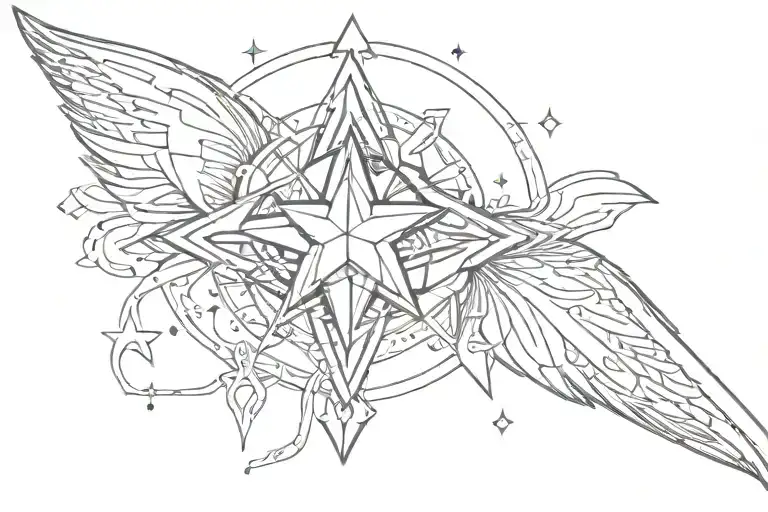 Tribal Wings Spread With Diamond Shaped Star In The Middle
