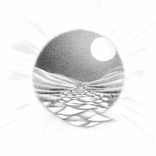 Footsteps Leading Towards A Setting Sun