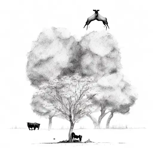 Cow With Calf And Been Tree