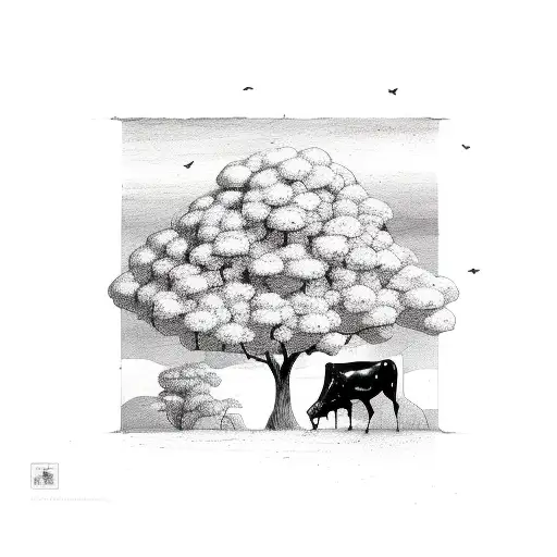 Cow With Calf And Neem Tree