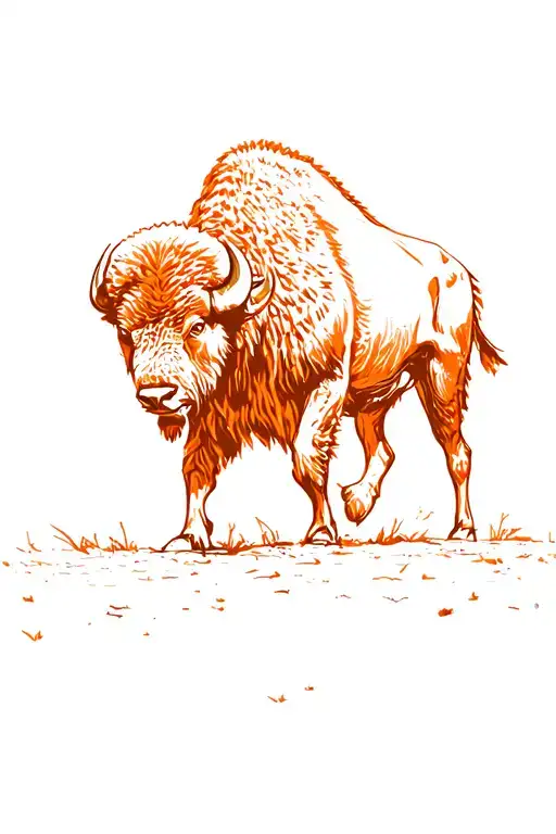 Profile Of American Bison Running Alongside Symbolizing Freedom And Strength Using Orange Hues