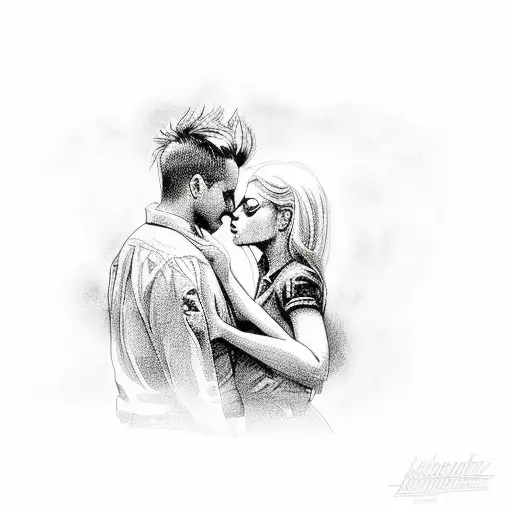 An Atomic Bomb Green Day Falls On A Kissing Guy And Girl Against The Backdrop Of Flames