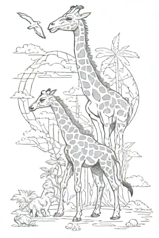 Giraffe And Dinosaur